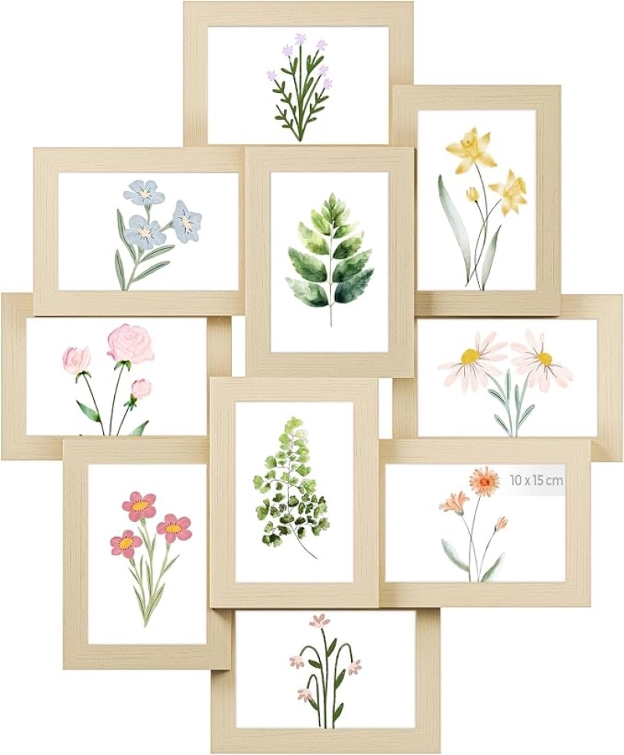 Fotolijst Collage 10 Lijsten 10x15 cm - Houten Fotolijsten Set Licht Hout voor Muur