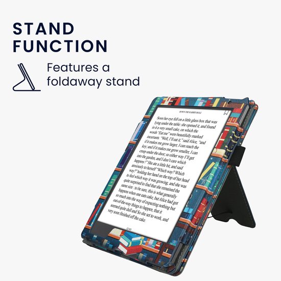 kwmobile e-reader hoesje geschikt voor Kobo Aura H2O Edition 2 hoes - E reader flip case van kunstleer - Ereader cover met stand - bibliotheek design in meerkleurig — afbeelding 3