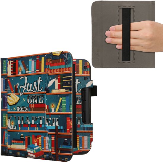 kwmobile flip cover geschikt voor Kobo Libra Colour - Hoes met handgreep en voorvak voor e-reader - Book case in meerkleurig - bibliotheek design — afbeelding 3