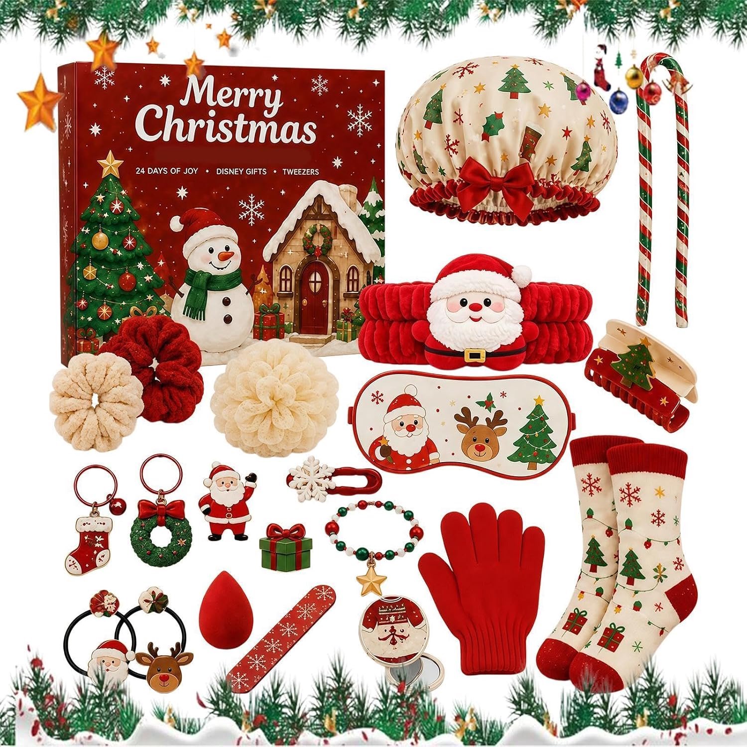 Adventskalender sieraden 2026 voor meisjes - 24 dagen kerstverrassing - cadeau voor meisjes - met Haaraccessoires, Sokken, Armband & Kerstdecoraties