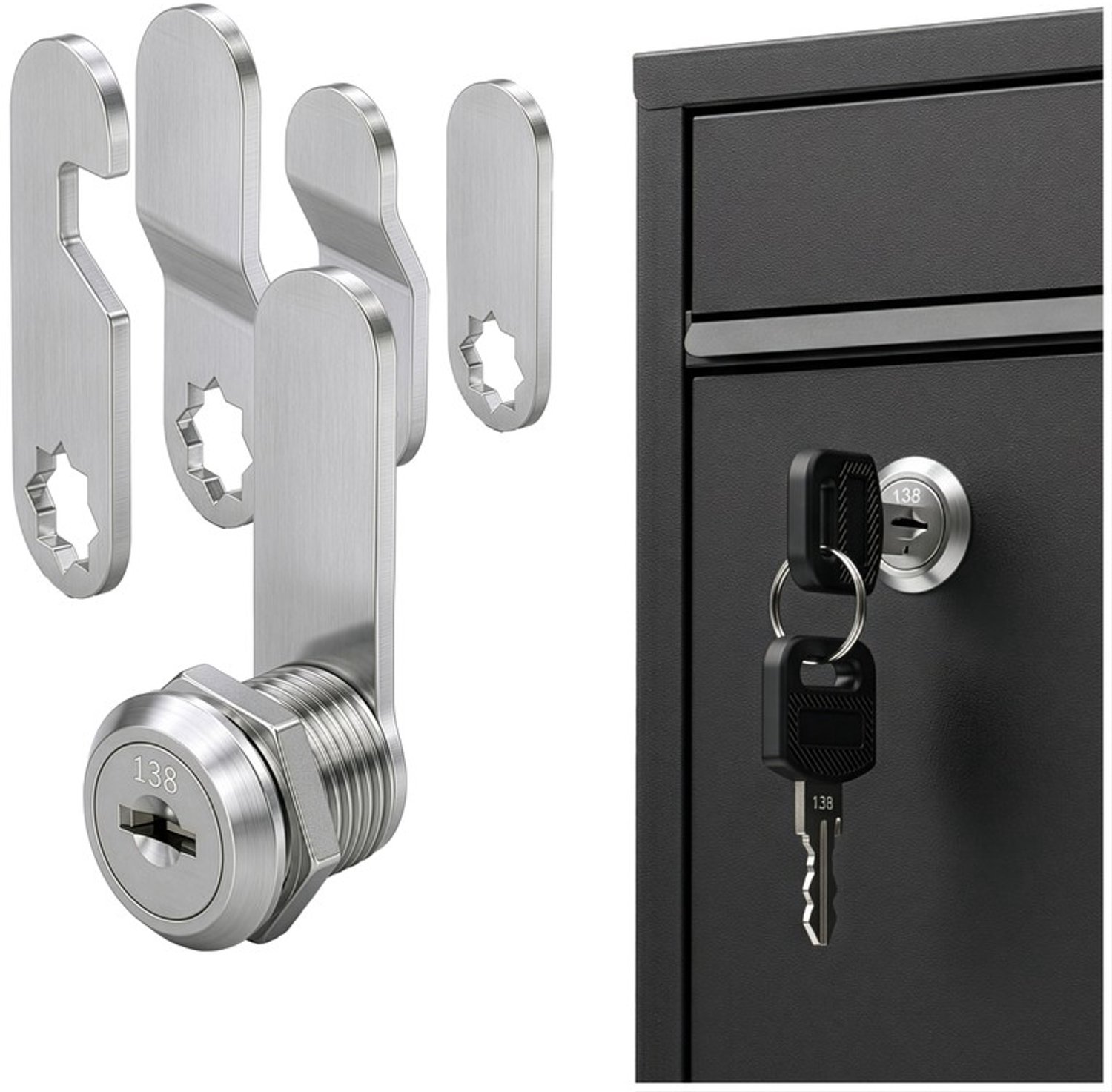 Sillar Kantenslot - Brievenbusslot - Camslot - 16 mm - Inclusief 2 Sleutels en 5 verschillende sluitplaten - voor Kast, Brievenbussen