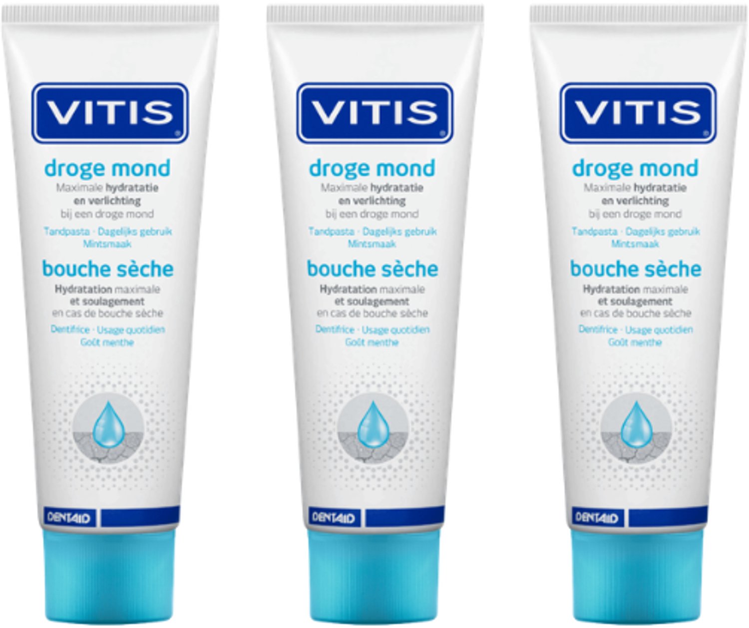 Vitis Droge Mond Tandpasta - 3 x 75 ml - Voordeelverpakking