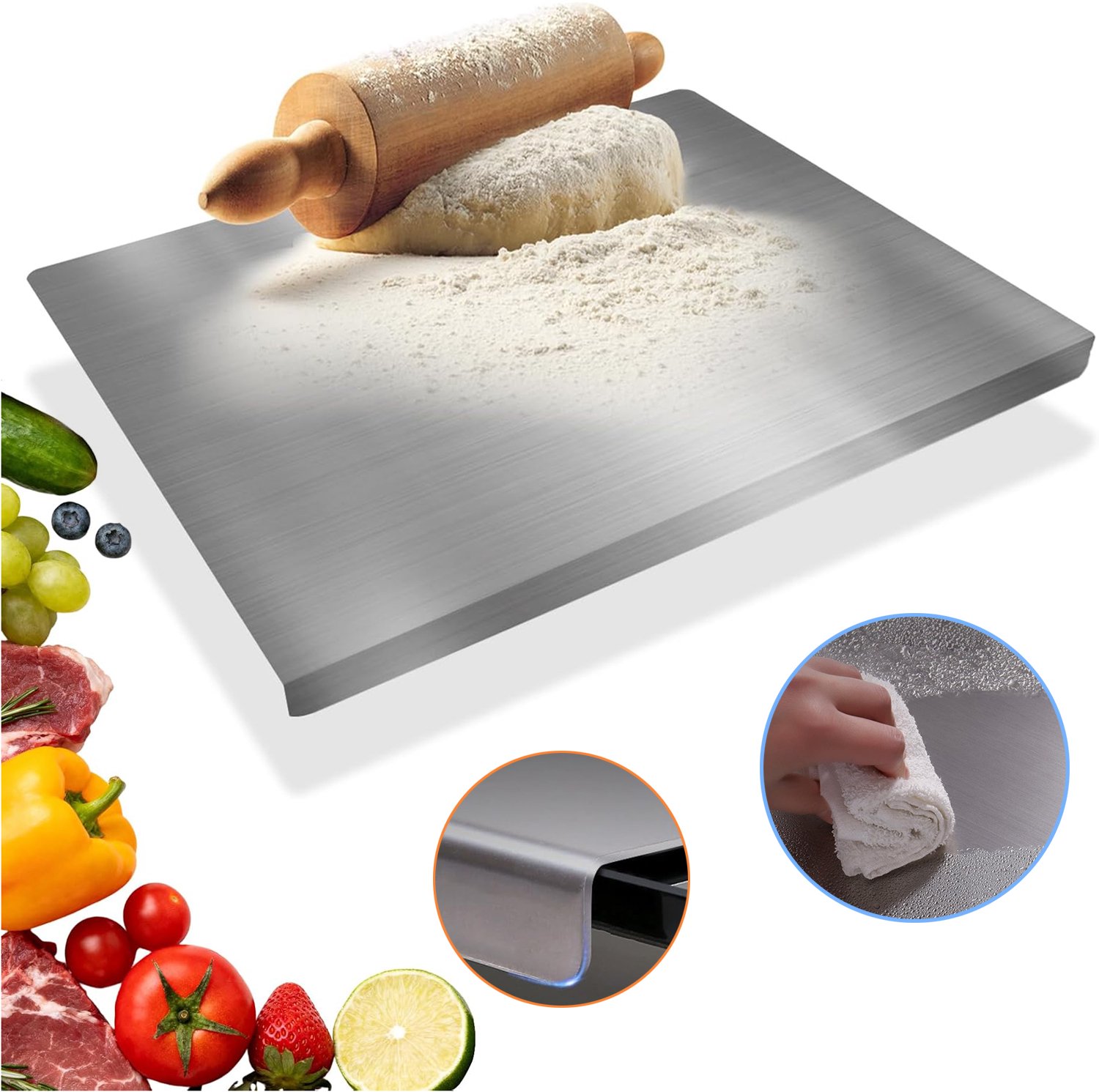 40*50cm Snijplank Van Roestvrij Staal - Verstevigde Snijplank - Werkblad Voor Deegbereiding - Keuken Snijmat Met Opstaande Rand