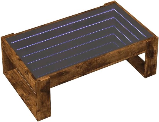 Bijzettafel, smal, kleine bijzettafel, outdoor, salontafel, kleine telefoontafel, salontafel met infinity-led, rookeiken, 90 x 53 x 30 cm, voor woonkamer, slaapkamer, keuken, tuin — afbeelding 4