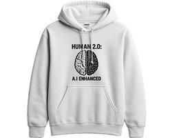 Grappig Technologie Hoodie – HUMAN 2.0: A.I ENHANCED – Futuristische Outfit – Unisex Hoodie voor Dames & Heren – Origineel Cadeau