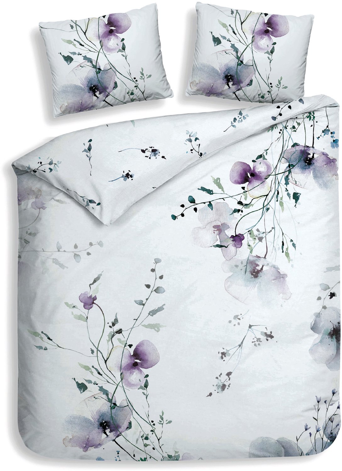 Heckettlane Dekbedovertrek Avalia - Wit - Dekbedovertrek van 100% Katoen-Satijn - Bloemen - Dekbedovertrek 260x200-220 cm - Lits-Jumeaux XL - Melbourne Avalia White
