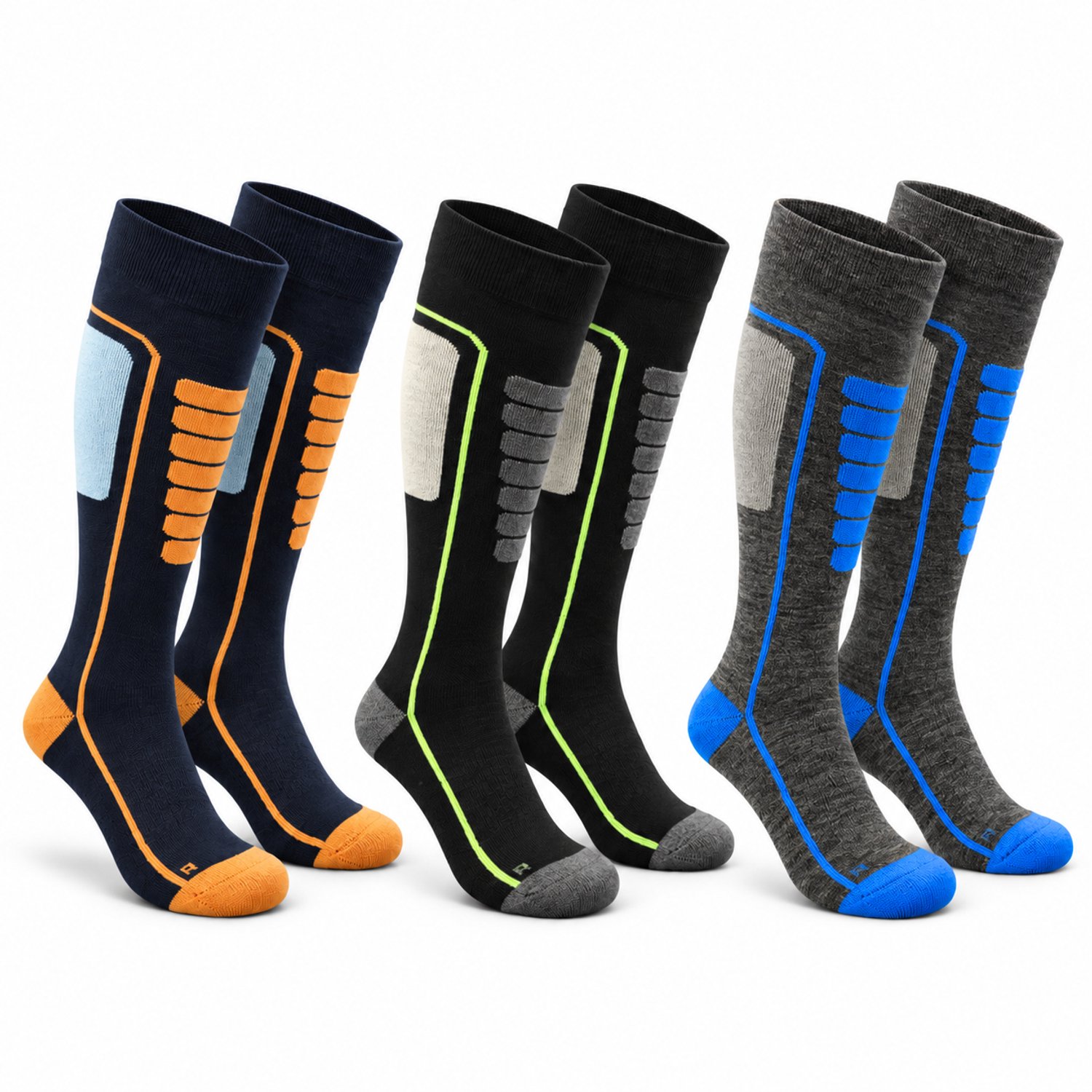Norfolk Skisokken - 3 Paar - Merino Wol Schokabsorptie Skisokken - Naadloos - Zacht, Warm en Droog - Zwart/Smoked/Blauw - Maat 43-46 - Courchevel 3 Pack