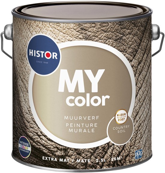 Verfblik Histor MY Color in de kleur Country Soil, extra mat, 2,5L, met 2027 Kleur van het Jaar-embleem.