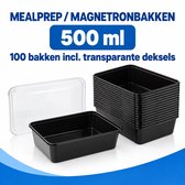Meal Prep Bakjes – 100 Stuks – 500 ml – Magnetronbakjes met Deksel – Vershoudbakjes – Diepvriesbakjes – Mealprep Bakjes – Zwart - IMES PACK