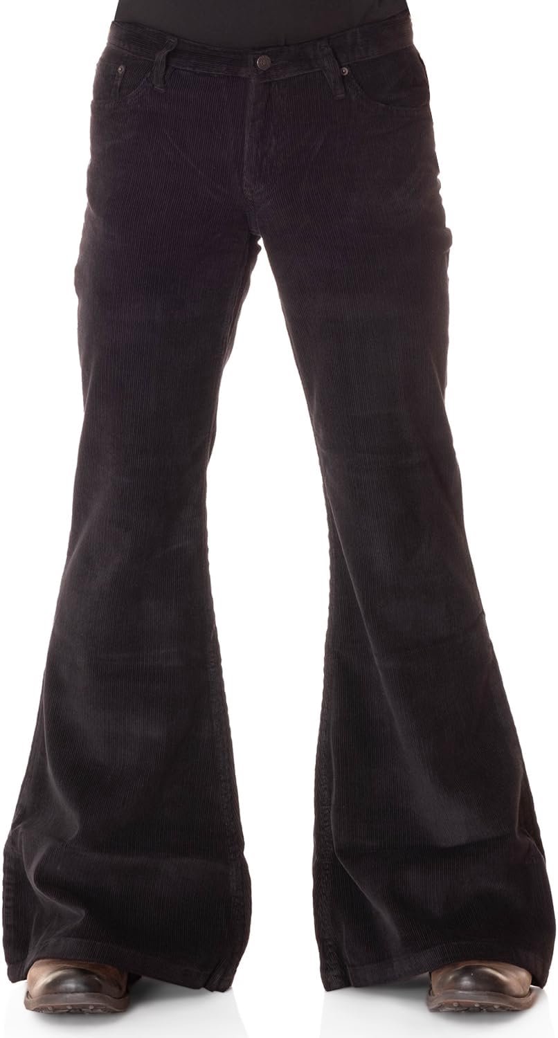 Heren corduroy broek Star zwart jaren 70 hippie-stijl - zwarte corduroy broek voor mannen, retro flared jeans-corduroy jaren 70-stijl vintage