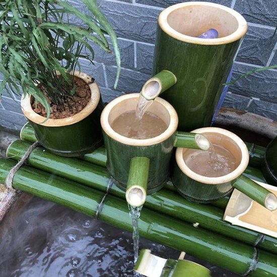Tuindecoratie, Japans bamboe waterornament standbeeld, spleetbestendige bamboe ornamenten, indoor outdoor fontein, outdoor waterfountai35cm — afbeelding 4