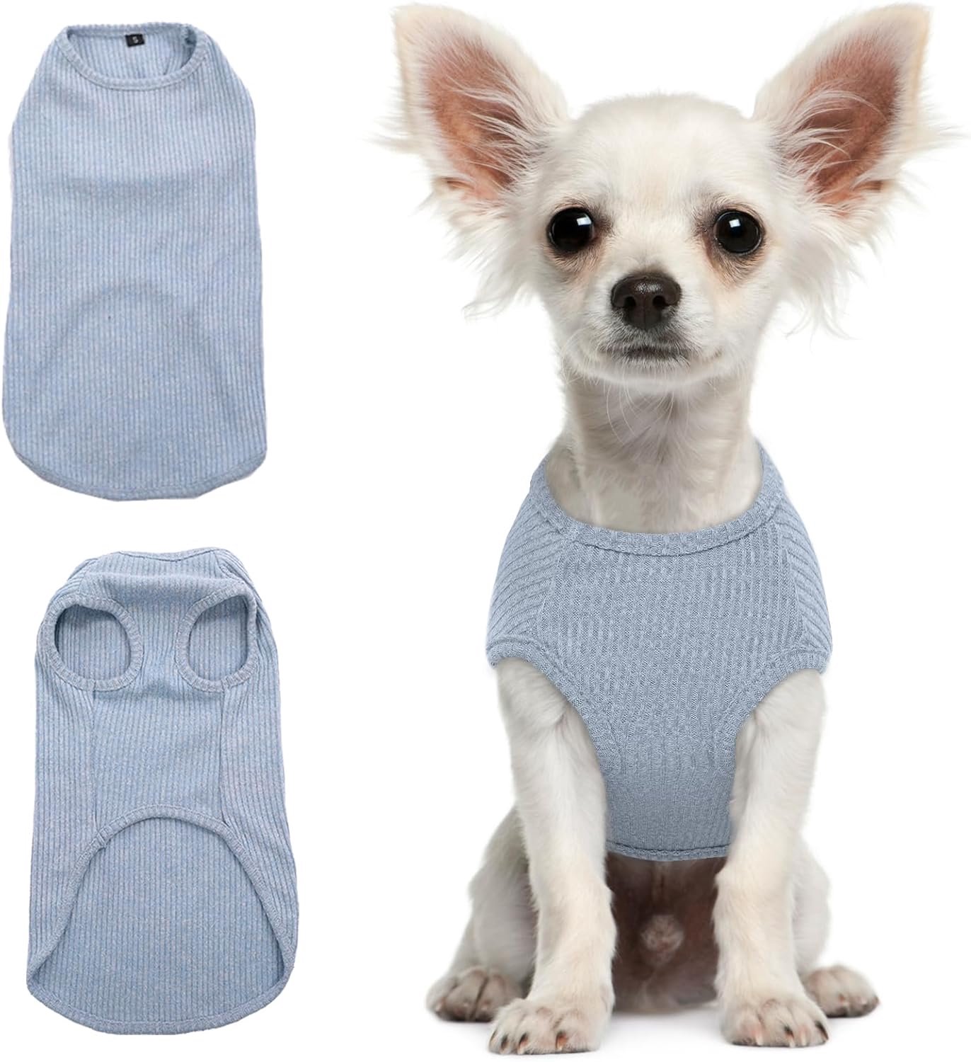 Hondenhemd voor kleine honden katten en huisdieren gestreept T-shirt zomer cool vest, puppy basic tanktop zacht katoen Chihuahua kleding voor Doggy Girl Boy (XS, blauw)
