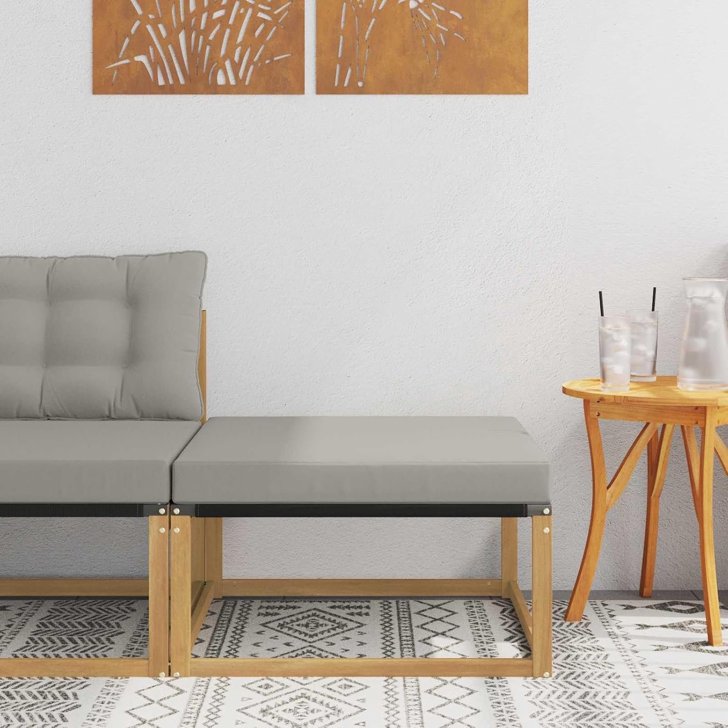 Outdoor voetkruk set van massief acaciahout en textileen in wit, weerbestendig met comfortabel polyester kussen voor terras en tuin