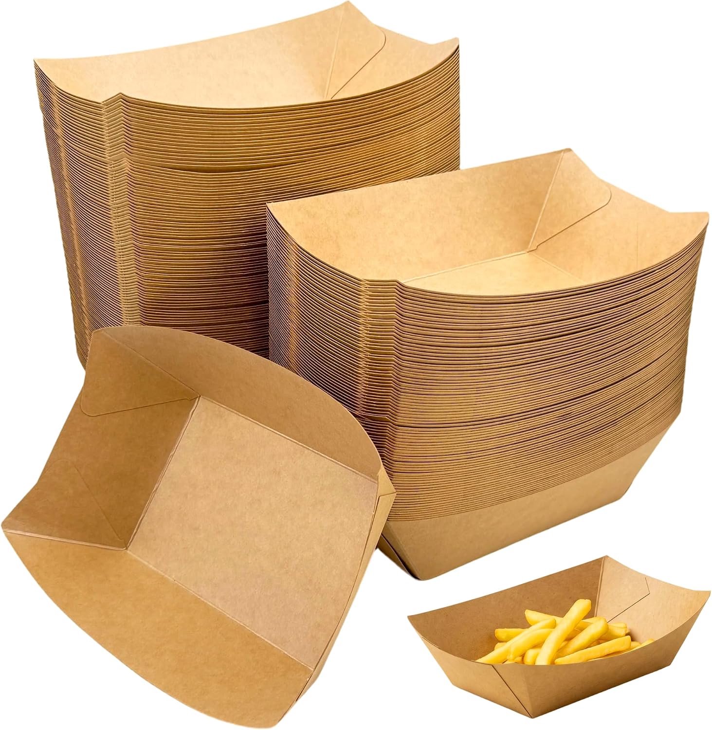 200 stuks frietschalen karton, bruine curryworst schaaltjes frietschalen kraftpapier vingerfood schalen papier, wegwerp kartonnen schalen voor friet en curryworst