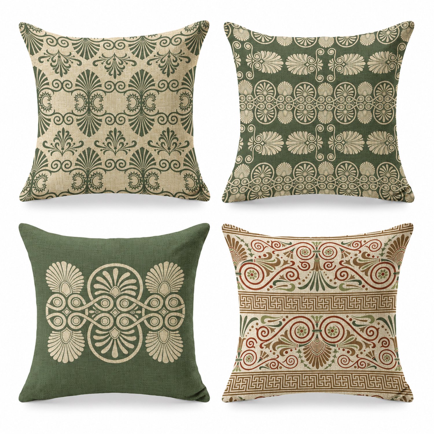 Kussensloop - Linnen Kussenhoezen met Verborgen Rits - Voor Tuin, Bank en Woonkamer - 45x45 cm - Groen - 4 stuks