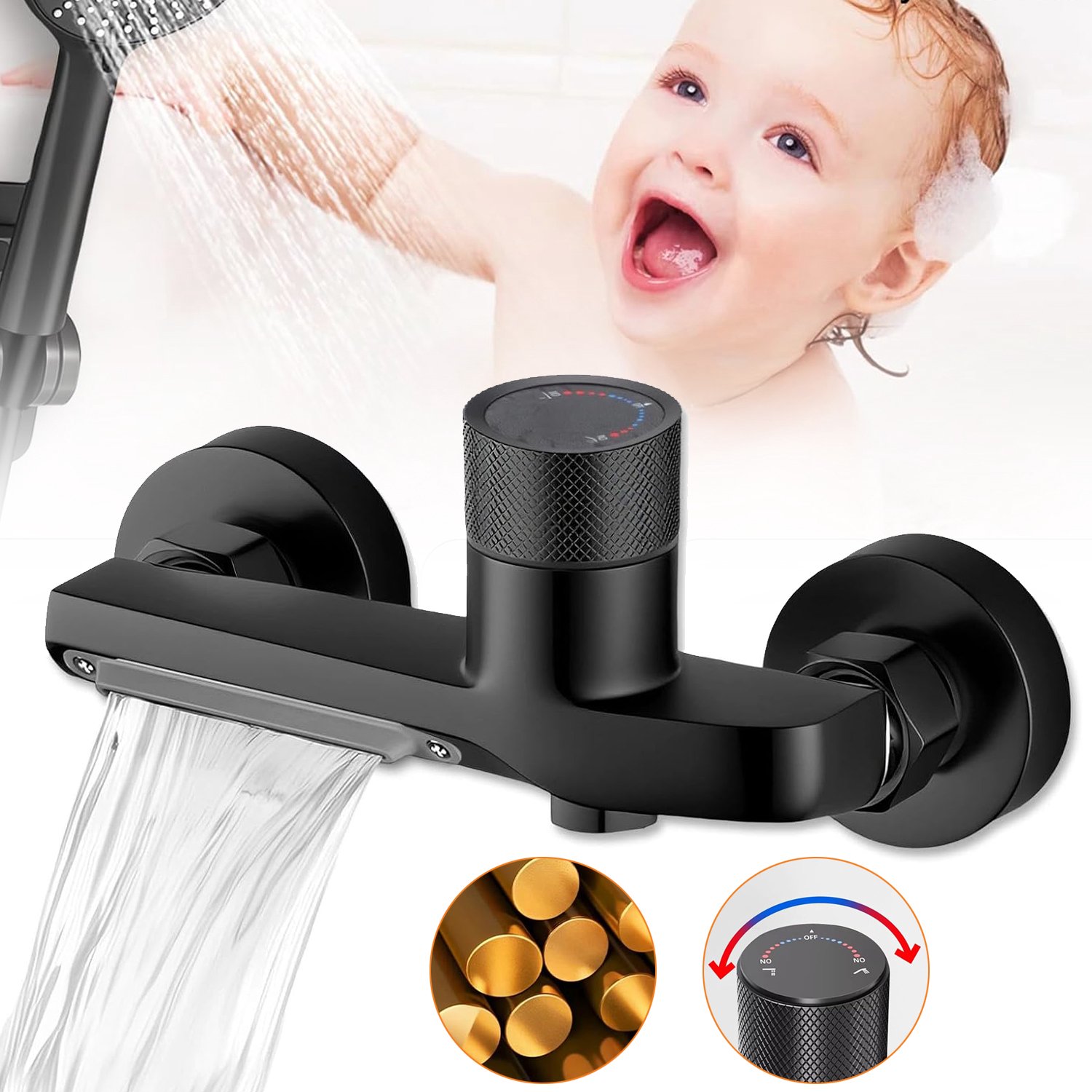 Badkraan - Watervalkraan - Mengventiel Voor Warm En Koud Water - Waterval-Badkraan - Wandgemonteerde Badkraan