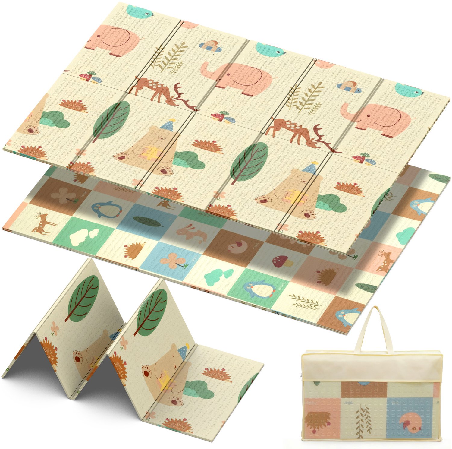 Arvioo - baby speelmat - eland - 180x120cm - dubbelzijdig - opvouwbaar - met opbergtas