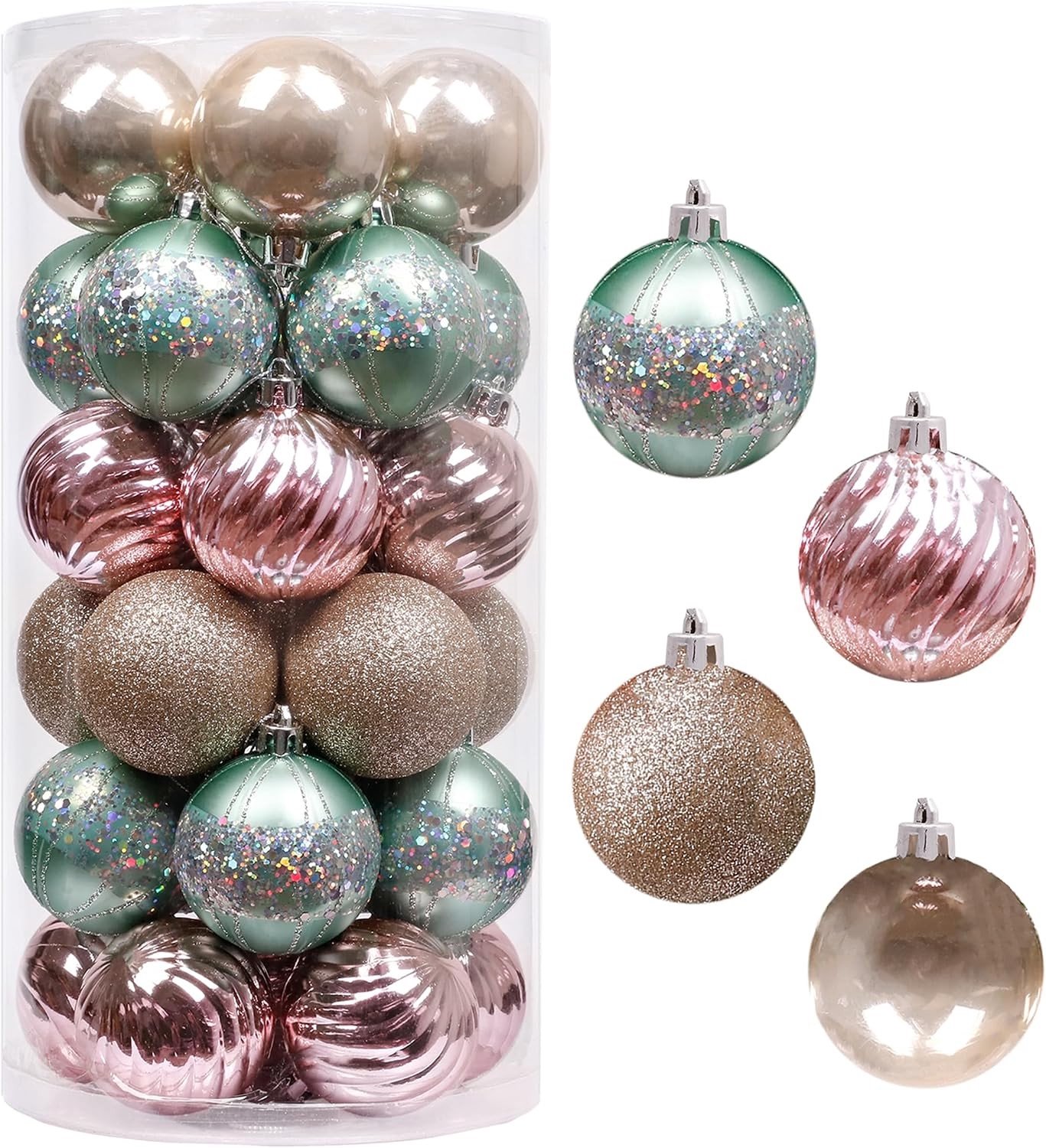 Elegante mintgroene en roségouden kerstballen set van 30 stuks, 6 cm, shatterproof versiering voor kerstboomdecoratie
