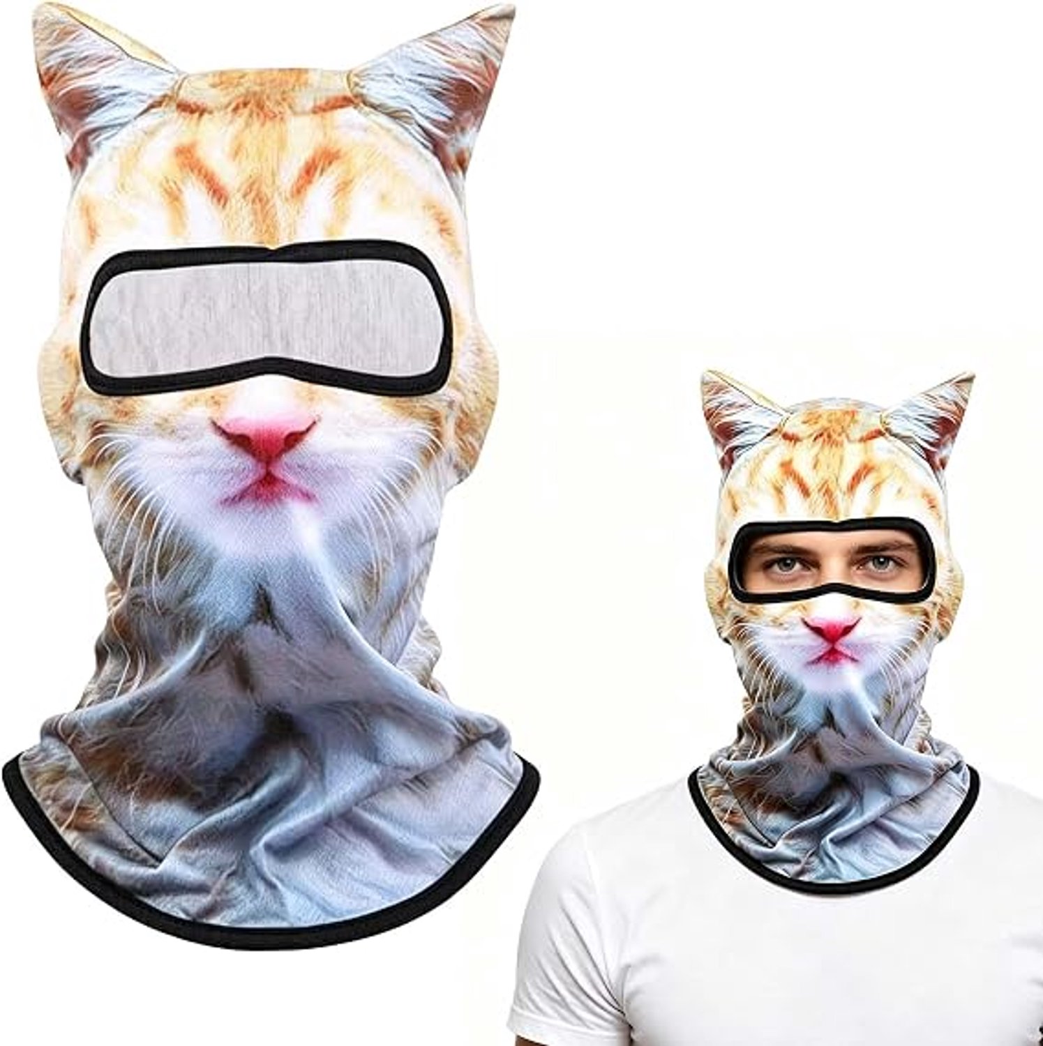 3D Katten Bivakmuts Kattenmasker voor Skiën Fietsen en Wandelen Winddichte en Stofwerende Gezichts- en Nekbescherming Ademend en Elastisch Dierenprint met Kattenoren Unisex Voor Volwassenen Geel