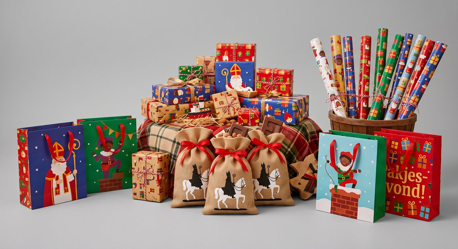 Sinterklaas cadeauverpakking-inpakset-cadeauversiering-zakjes-tassen-inpakpapier