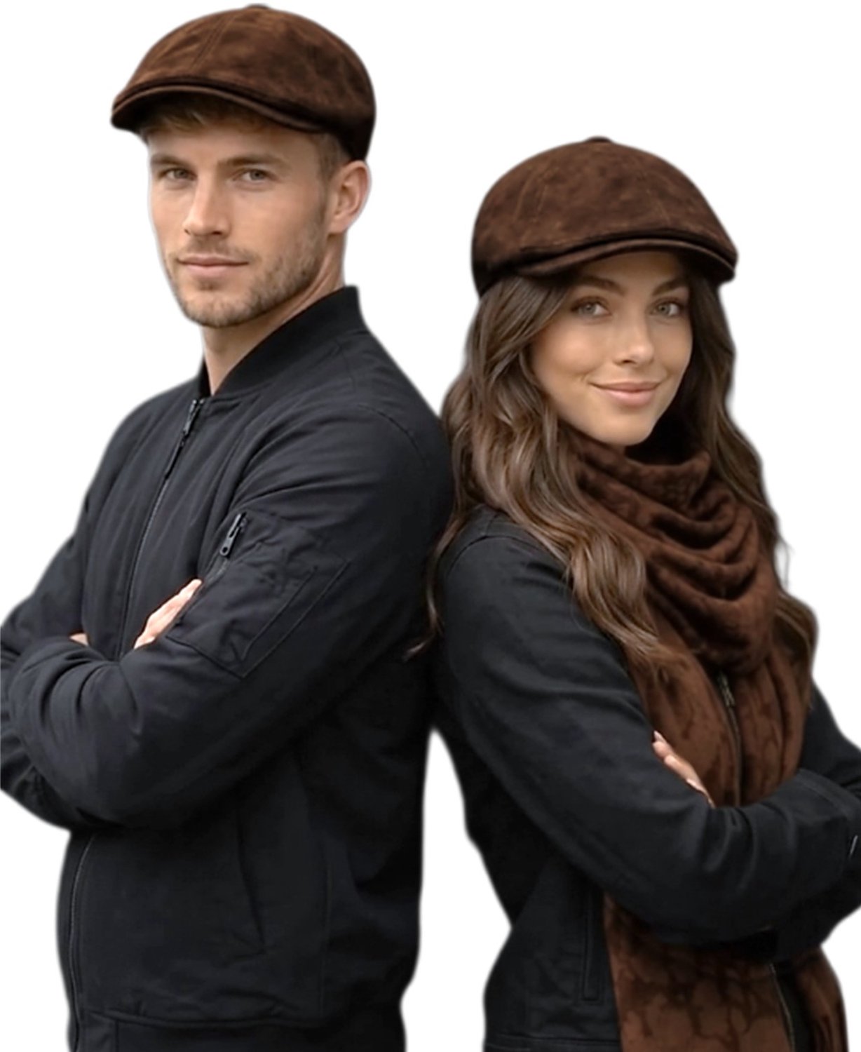 Flat cap-Platte pet-Ivy cap-Suedine-Dames-Heren-Bruin