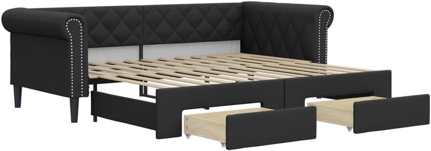 Slaapbank met laden, kunstleer, zwart, 90 x 200 cm