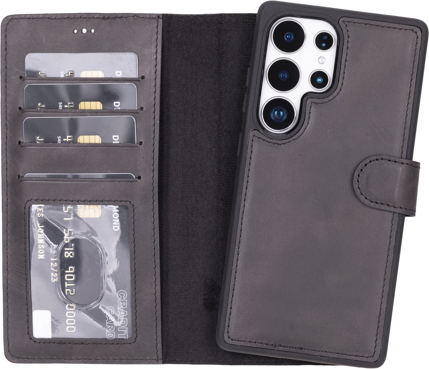 Lykke Samsung Galaxy S26 Ultra Hoesje - Echt Leren Wallet Case - MagSafe Compatibel - RFID Bescherming - Pasjeshouder - Uitneembare Backcover-Zwart