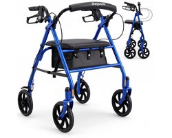 LifeGoods Basic Rollator Lichtgewicht en Opvouwbaar (8,7KG) - Met Zitje en Rugsteun – Voor Binnen en Buiten – Verstelbare Hoogte - Tot 136KG Draagkracht – Blauw