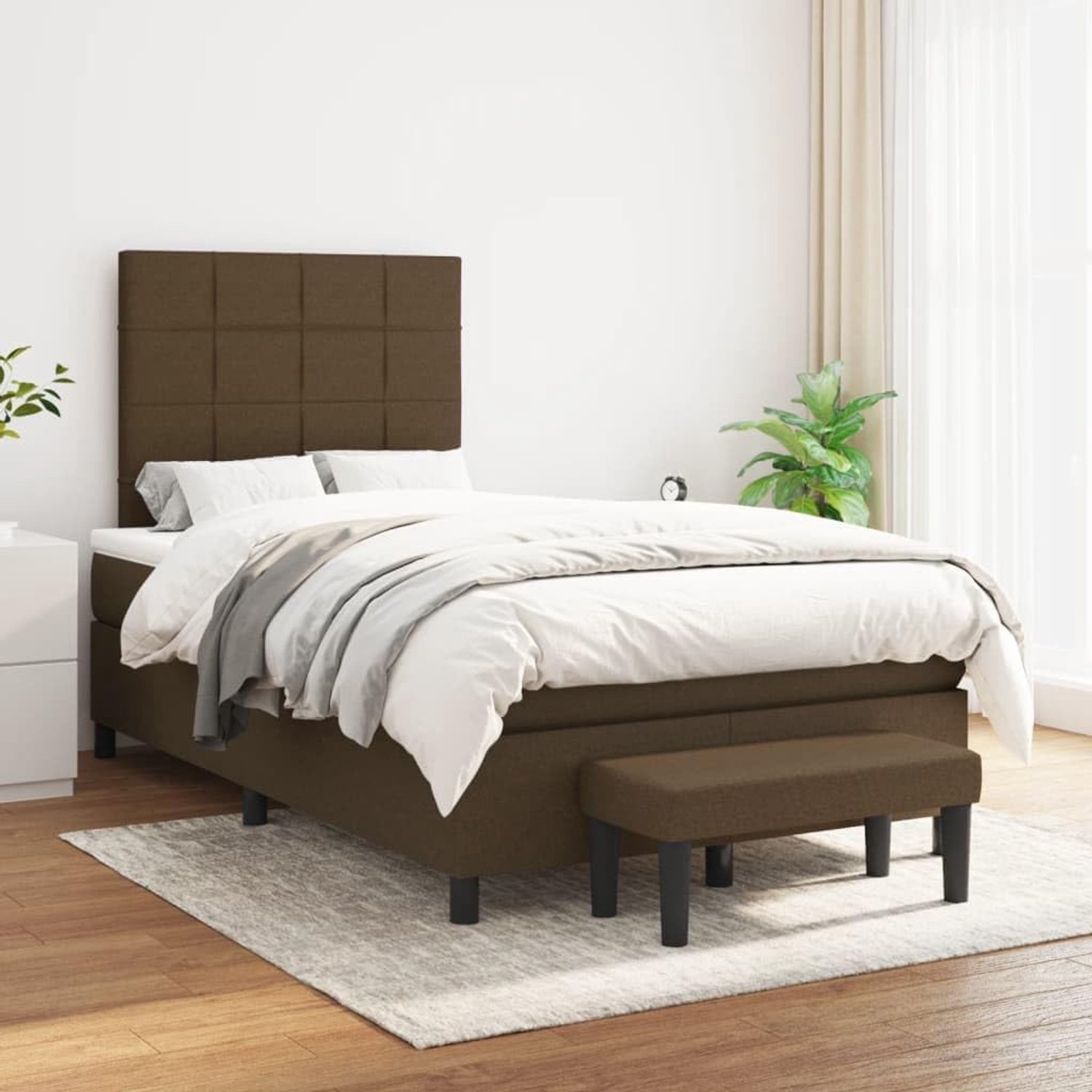 Hotelbed, logeerbed, dagbed, boxspringbed met matras, donkerbruin, 120x200 cm, stof, voor slaapkamer, logeerkamer