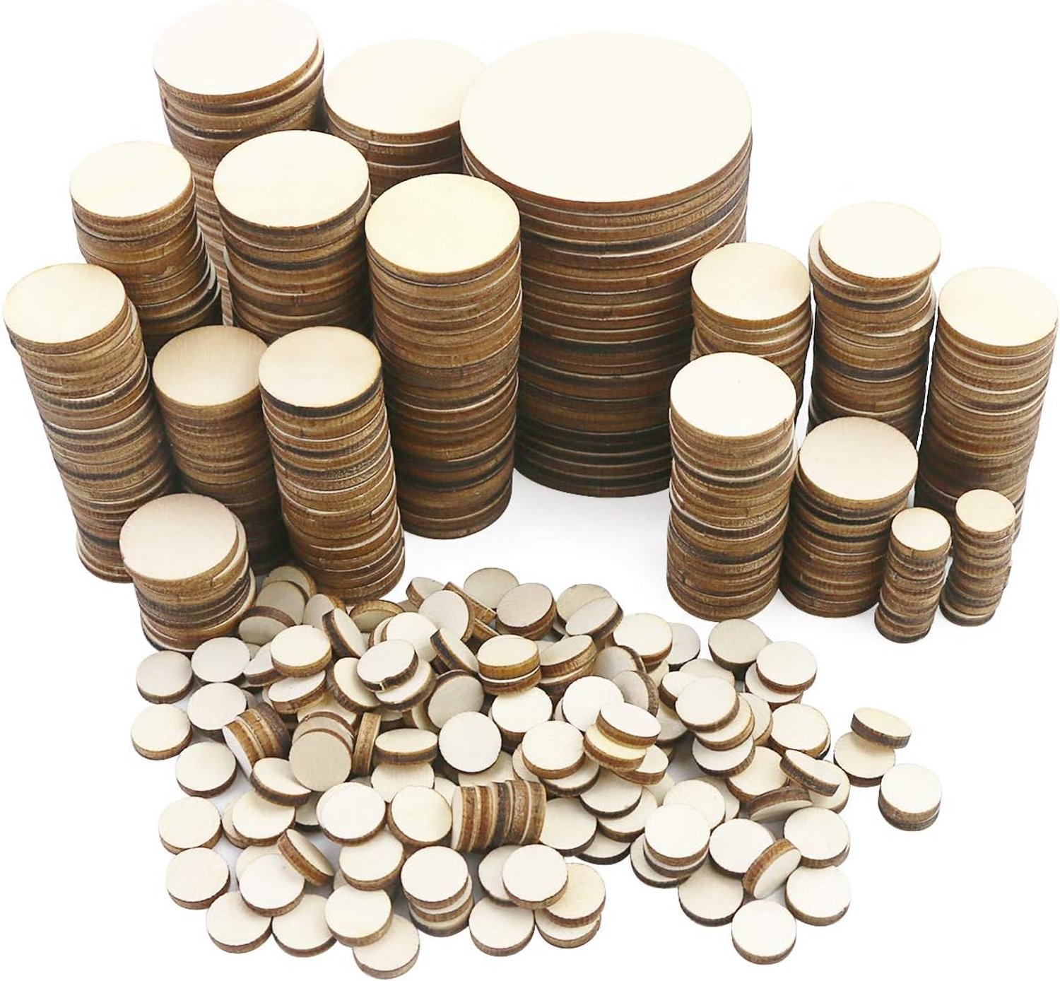 Houten schijven, 5 grootte houten uitsparing cirkels chips voor kunst & ambachten projecten