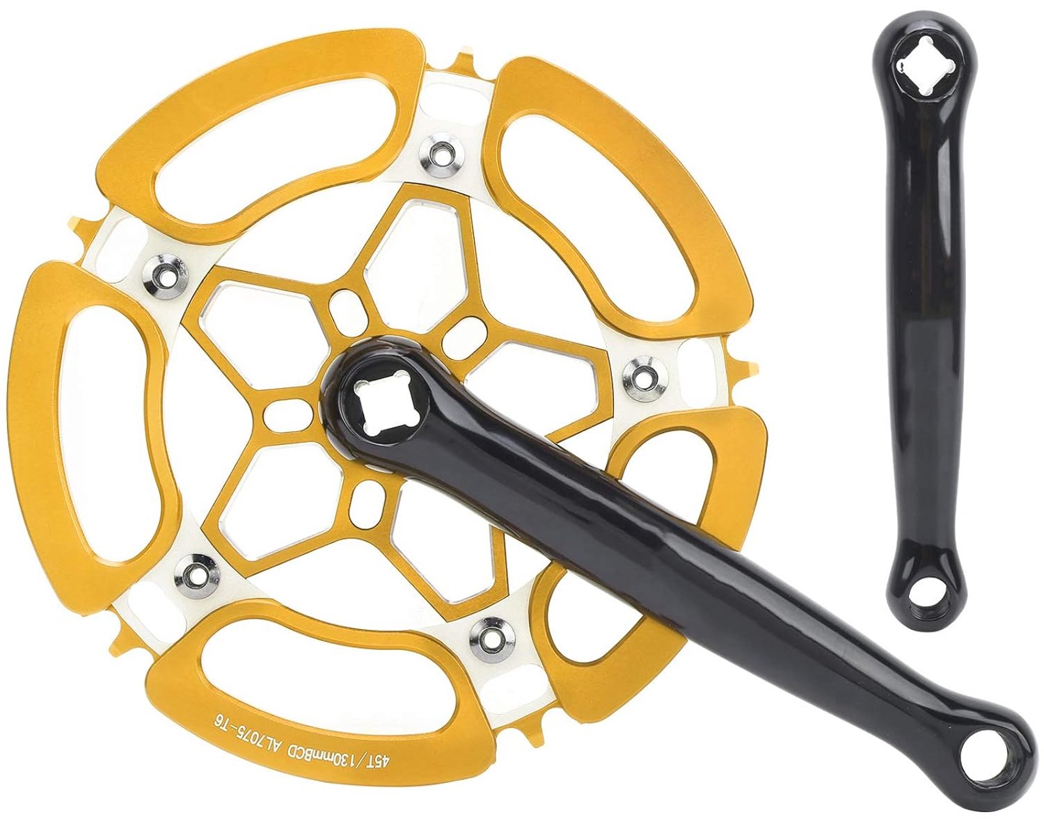 45T Fiets Crankstel Crankarm Aluminium Single Speed ​​Crankarm Kettingwielaccessoire voor fietsers (Goud)