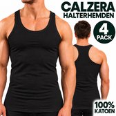 Calzera 4 Pack Halterhemden - Heren Halter hemd - Tanktop - Premium Kwaliteit - Sporthemd heren - 100% Gekamd Katoen - Zwart - Maat M