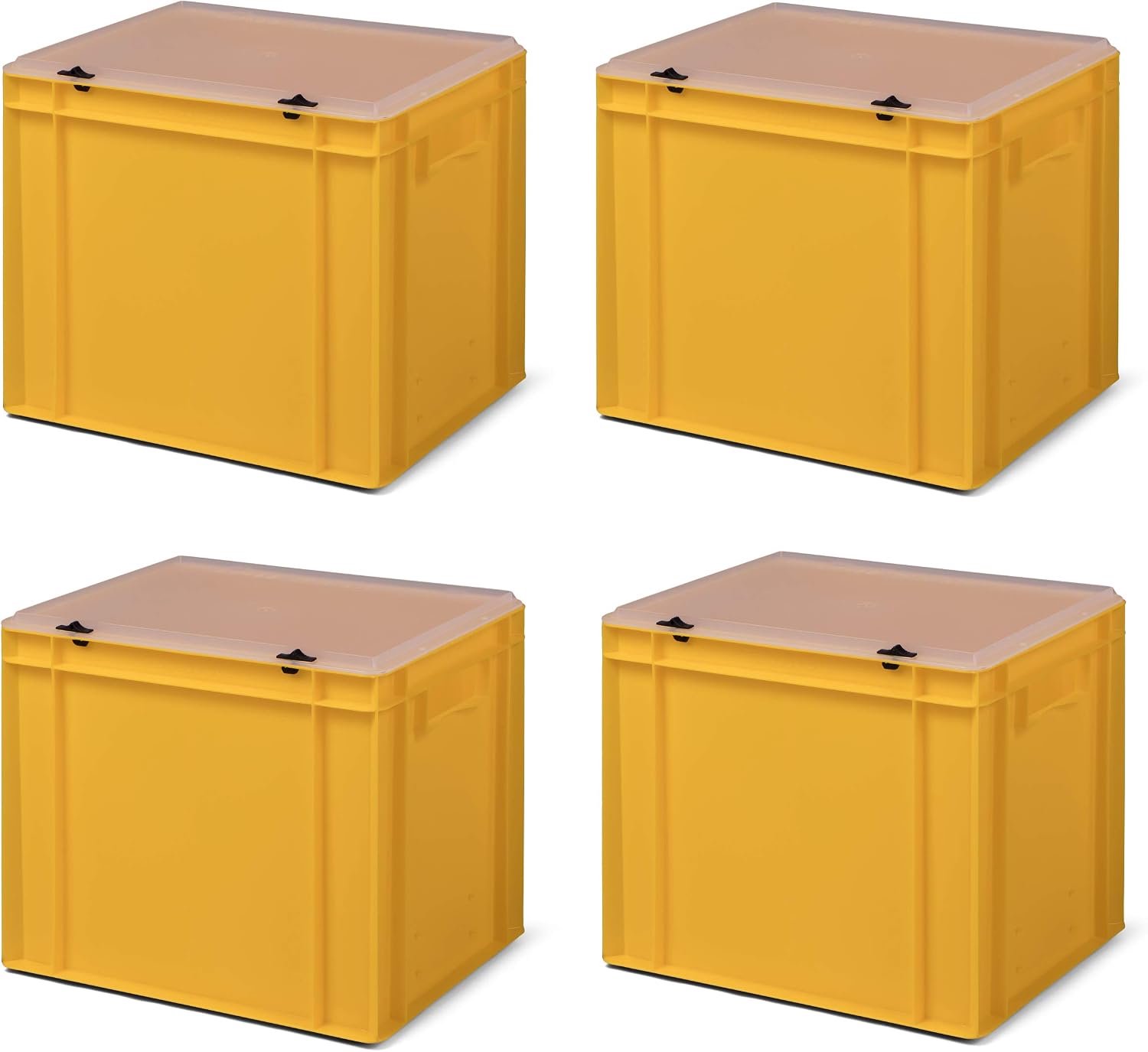 4 stuks transportstapelbak met transparant deksel TK432-TD, geel, 400x300x331 mm (LxBxH), uit PP, volume: 29 liter, draagvermogen: 45 kg, geschikt voor levensmiddelen, made in Germany, industriële
