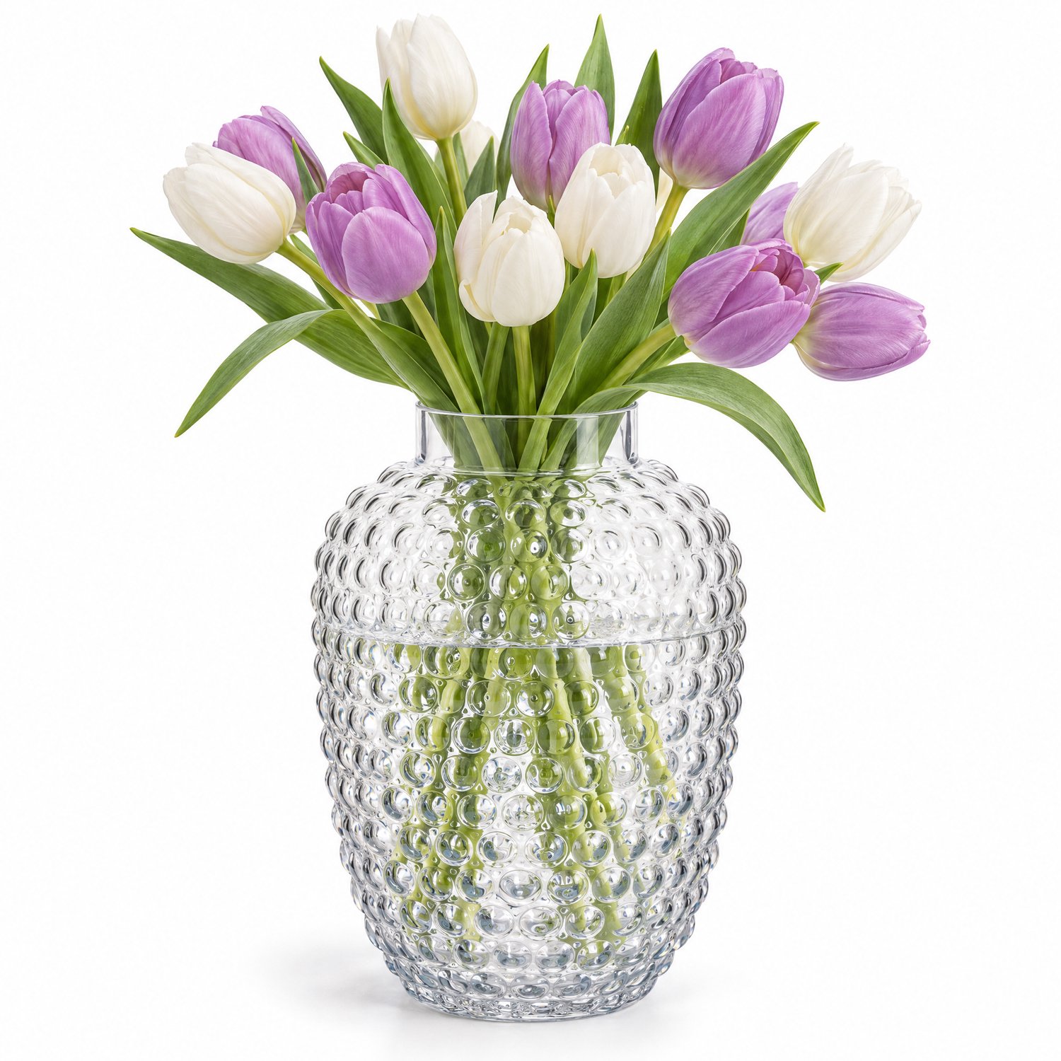 Cheqo Glazen Vaas met Bubbels Transparant - Bloemenvaas - Bolle Vaas voor Droogbloemen, Pampasgras en Kunstbloemen - Boeketvaas - Tafeldecoratie voor Eettafel en Salontafel - Woondecoratie - Woonaccessoires
