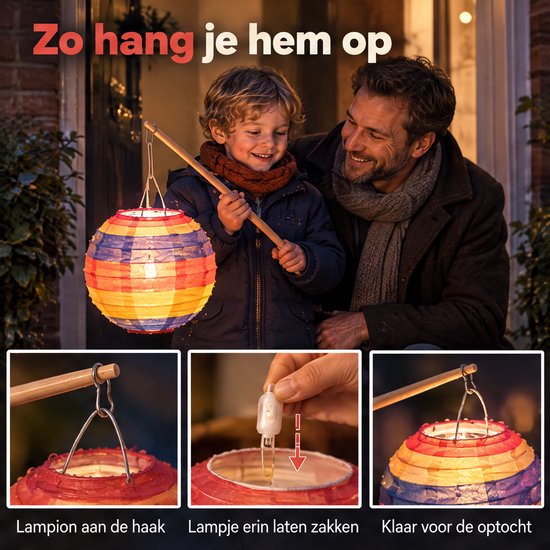 Cheqo® Houten Lampionstokje met LED Lichtje en Haak - Sint Maarten - Lampion Lampje - Lampionhouder voor Kinderen - Lantaarnstok - 11 November - Lampionnenoptocht - Lampion Knutselen - Halloween - Feestartikelen — afbeelding 3