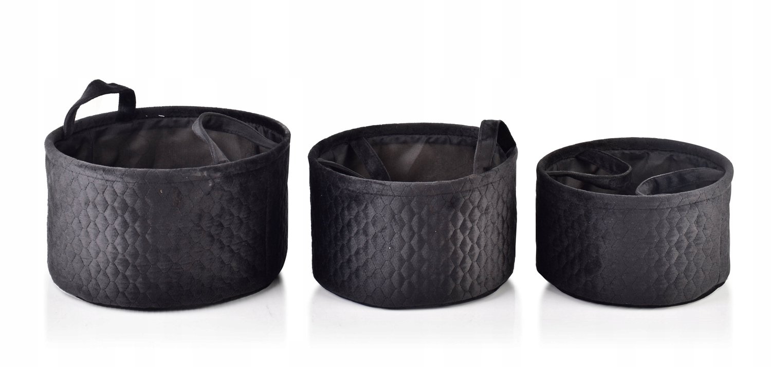 Mondex Sara Black Welwetsen Manden Set (3 stuks) - Zwart