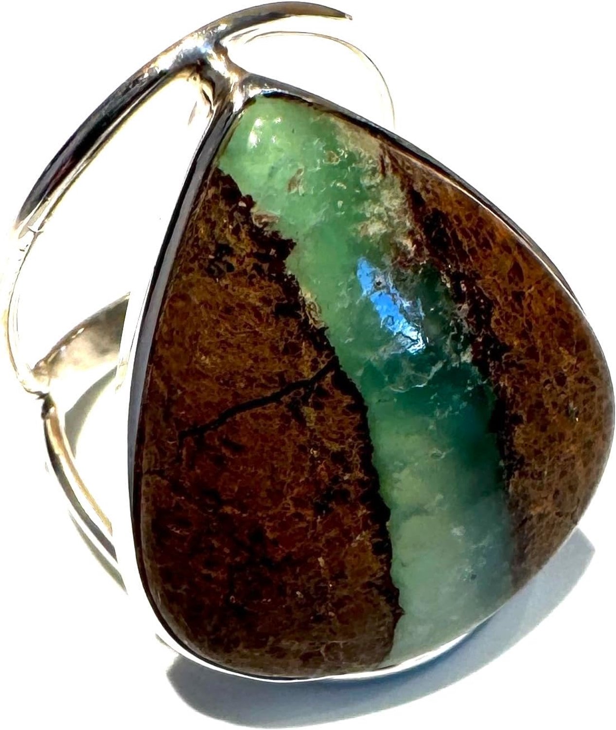 Ring van zilver en steen CRISOPRASA, maat: 20 x L
