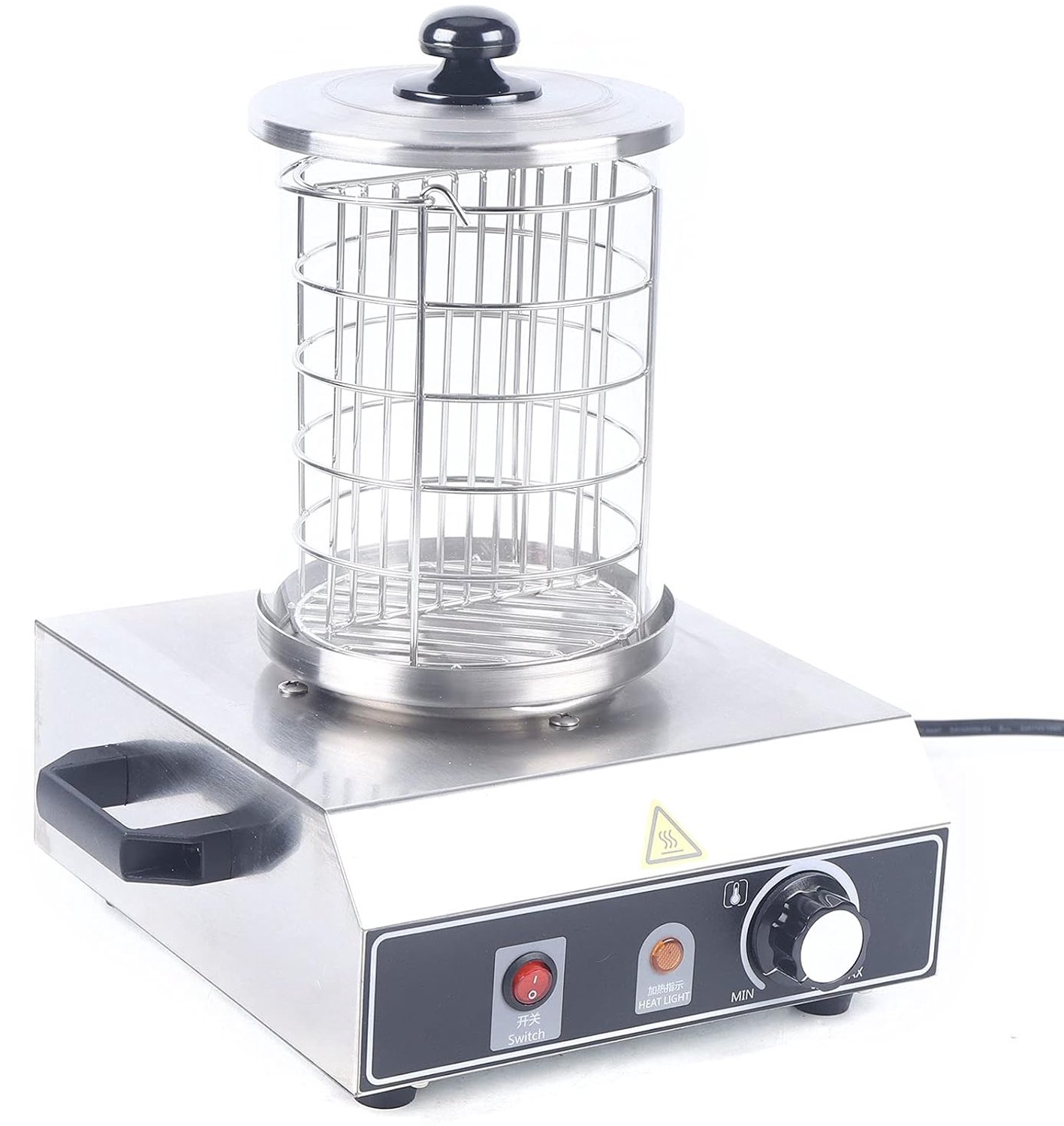Hot dog-machines, 350 W elektrische cilinderverwarming, worstkoker, bockworstverwarmer, roestvrij staal, instelbare temperatuur, worstjeswarmer voor hot dog, broodjes, toast