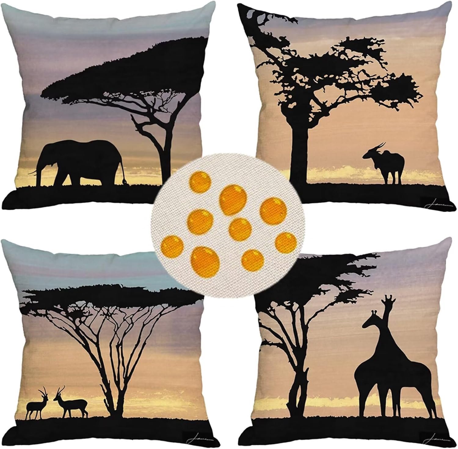 Kussenslopen Waterdichte Set van 4 Dieren Landschap, Vierkant Dubbelzijdig Linnen Materiaal, Met onzichtbare rits, Kussens voor Patio Balkon Bank Boerderij Tuin Decoratief 55cm x 55cm