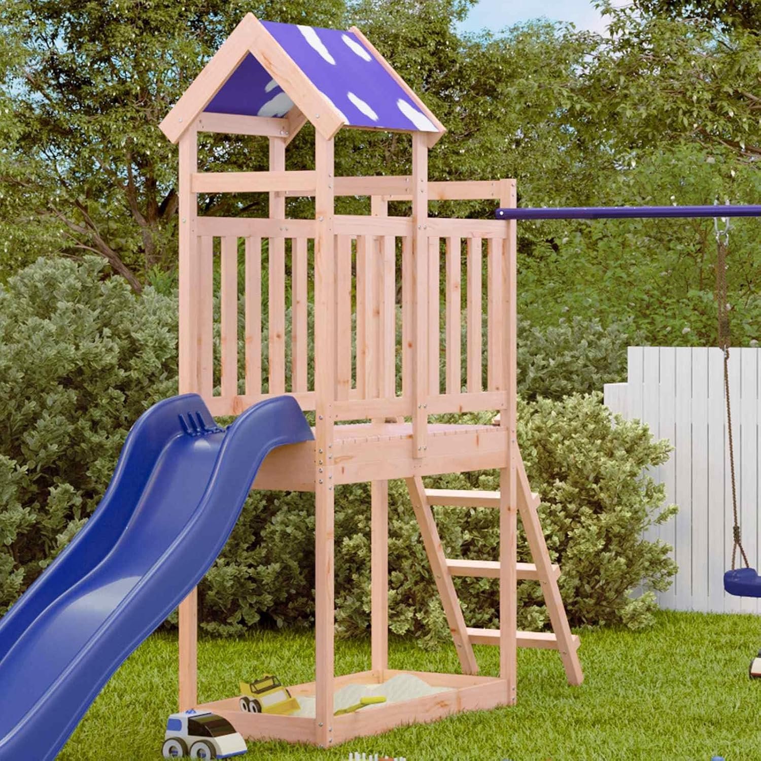 Speeltoren van massief douglasiahout voor de tuin, robuuste klimtoren met accessoireset voor kinderen van 3 tot 8 jaar, 52,5 x 110,5 x 215 cm