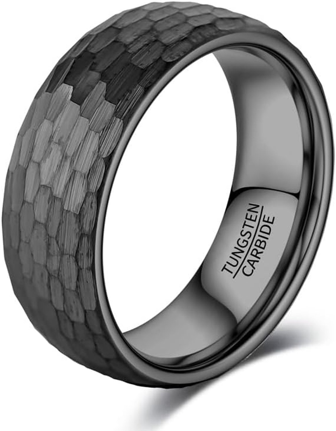 Ring, 4 mm/6 mm/8 mm breed, hamerslagdesign, stalen of zwarte kleur, uniseks partnerring of verlovingsring