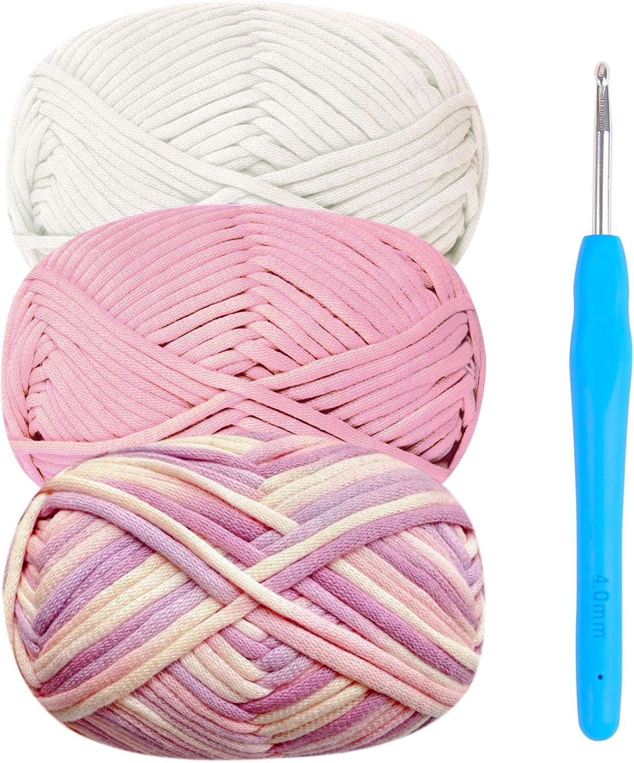 Katoenen Garen om te Haken - Easy Crochet Starter Kit Met 4 mm Haaknaald, Dikke Wol, Amigurumi, 3 x 50 g Voor Beginners - Roze