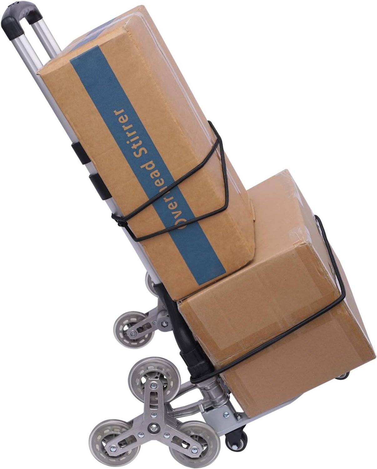 Steekwagen, inklapbare trapstijger, drievoudig in hoogte verstelbare handgreep, extra lange handgreep 106 cm, incl. wielen + 2 expandertouwen, trapsteekwagen, inklapbaar, 75 kg