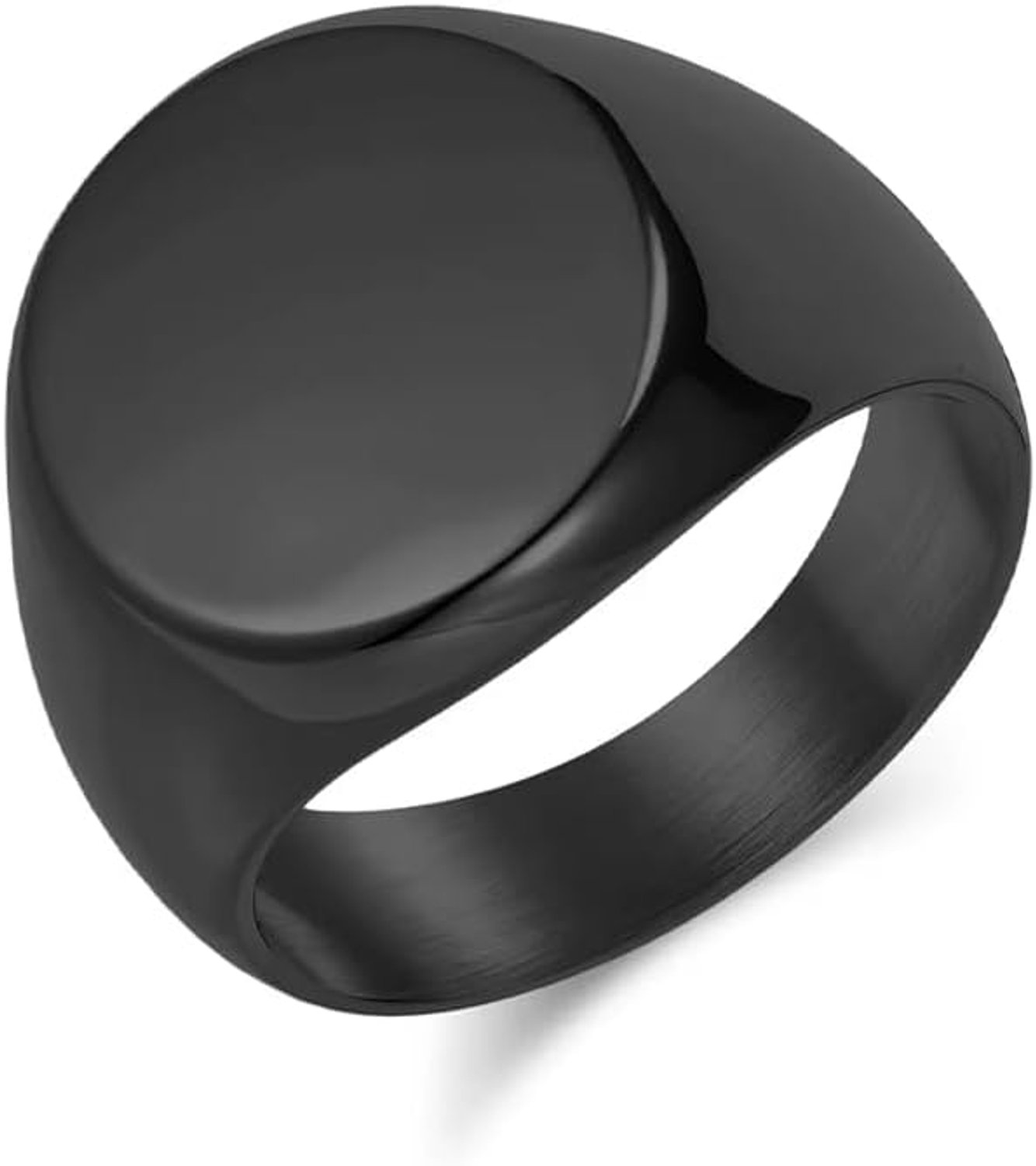 Zegelring van roestvrij staal, rond, 17 mm, platte bovenband, maten 58, 60, 62,64, zilver, zwart, goud
