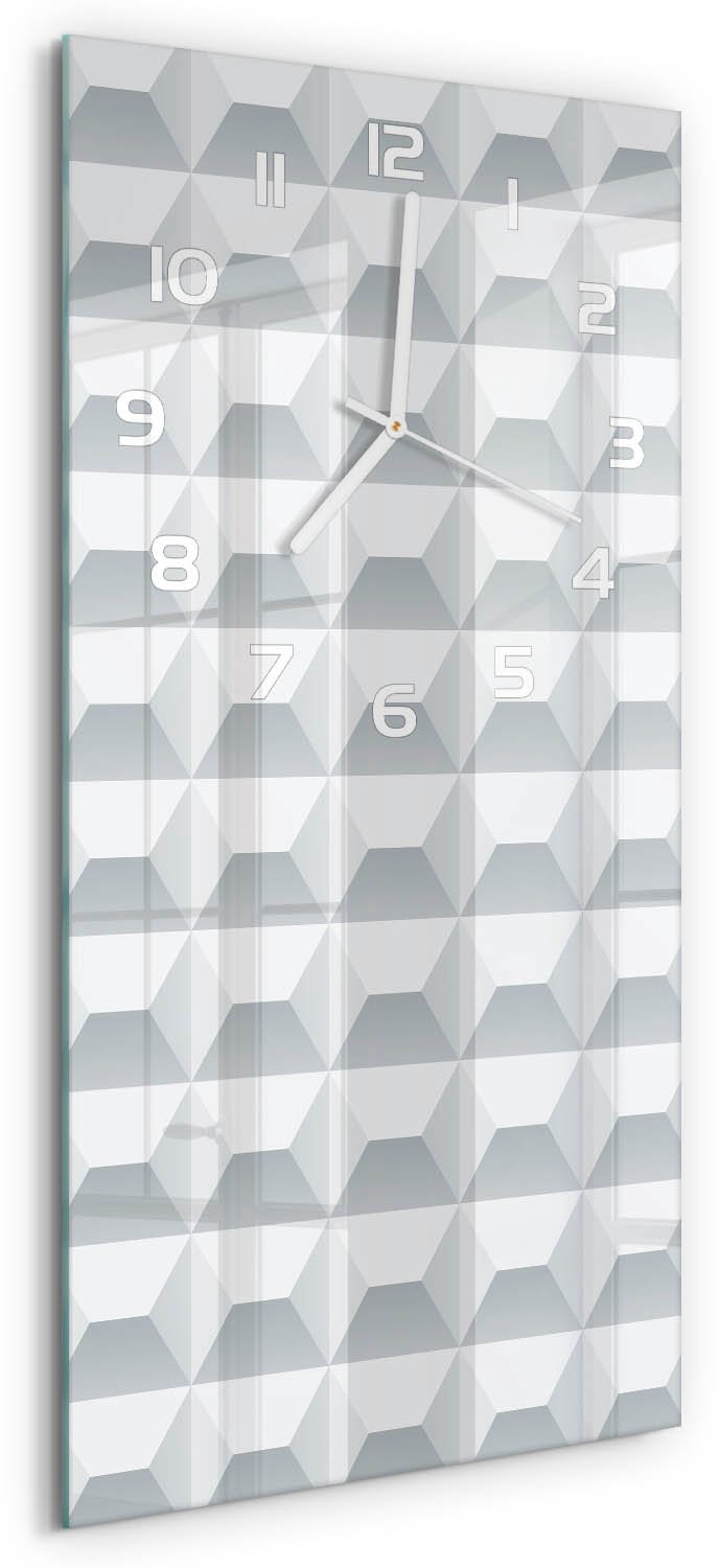Tulup Wandklok - Geometrische achtergrond Glazen Klok Met Print - 30x60 cm - Wit Wandklok Glas Met Motief - Witte handen - Rechthoekige Klok - Wandklok Glas Decoratie - Gekleurde Glazen Klok