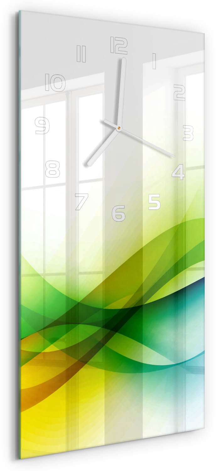 Tulup Wandklok - Golfabstractie Moderne Wandklok Glas - 30x60 cm - Veelkleurig Wandklok Glas Decoratie - Witte handen - Rechthoekige Klok - Glazen Wandklok Design - Klok Glas Met Opdruk