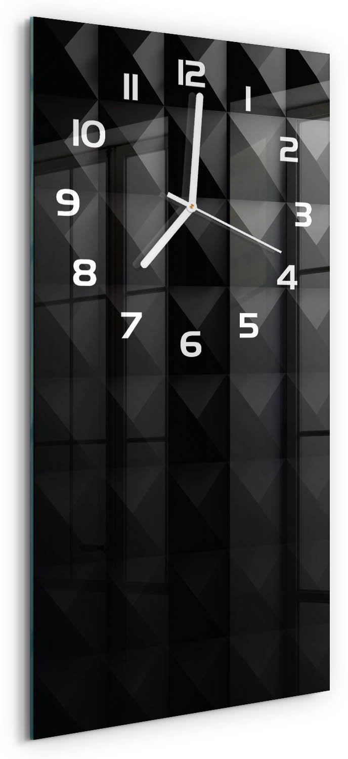 Tulup Wandklok - Abstracte achtergrond Wandklok Glas Decoratie - 30x60 cm - Zwart Gekleurde Glazen Klok - Witte handen - Rechthoekige Klok - Klok Glas Met Opdruk - Moderne Wandklok Glas