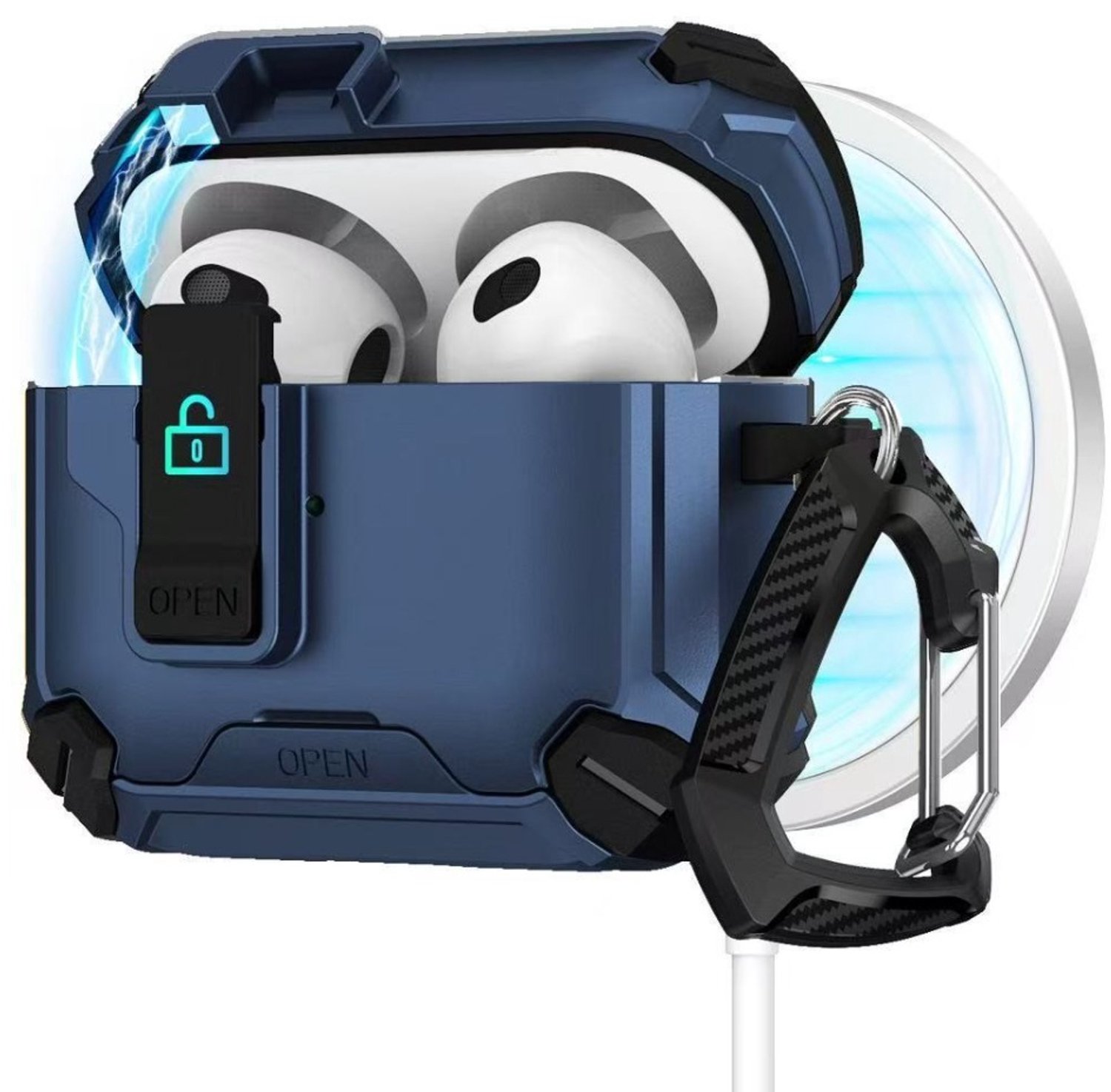 Magnetische Blauwe AirPods Pro 3 Case Compatibel met Apple AirPods Pro 4 met Multifunctionele Standaard