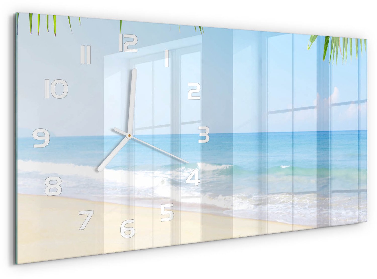 TULUP Wandklok - Tropisch strand Gekleurde Glazen Klok - 60x30 cm - Groente Glazen Klok Met Print - Witte handen - Rechthoekige Klok - Moderne Wandklok Glas - Wandklok Glas Decoratie