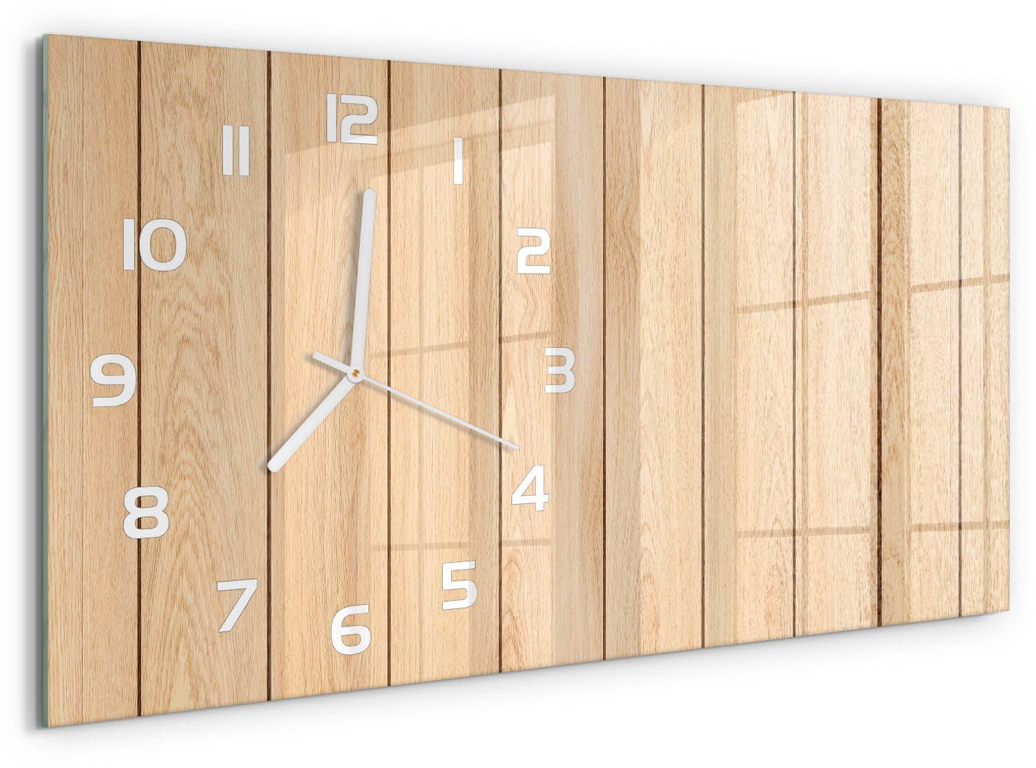 TULUP Wandklok - Houten achtergrond Glazen Klok Met Print - 60x30 cm - Beige Wandklok Glas Met Motief - Witte handen - Rechthoekige Klok - Wandklok Glas Decoratie - Gekleurde Glazen Klok